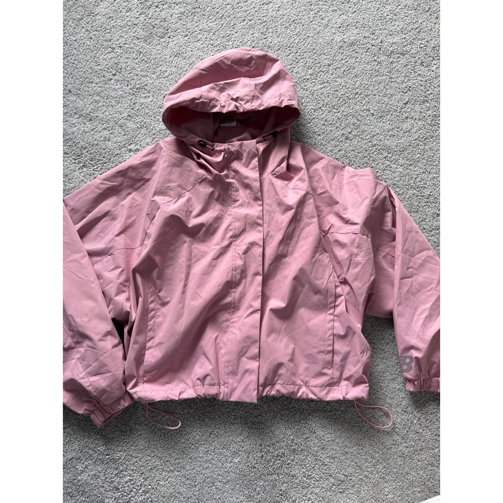 New Balance Womens Pink Ripstop Hooded Windbreaker Jacket XL Full Zip Mesh Lined